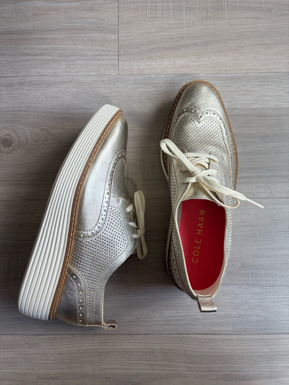 Women's ØriginalGrand Platform Wingtip Oxford Cole Haan in metallic